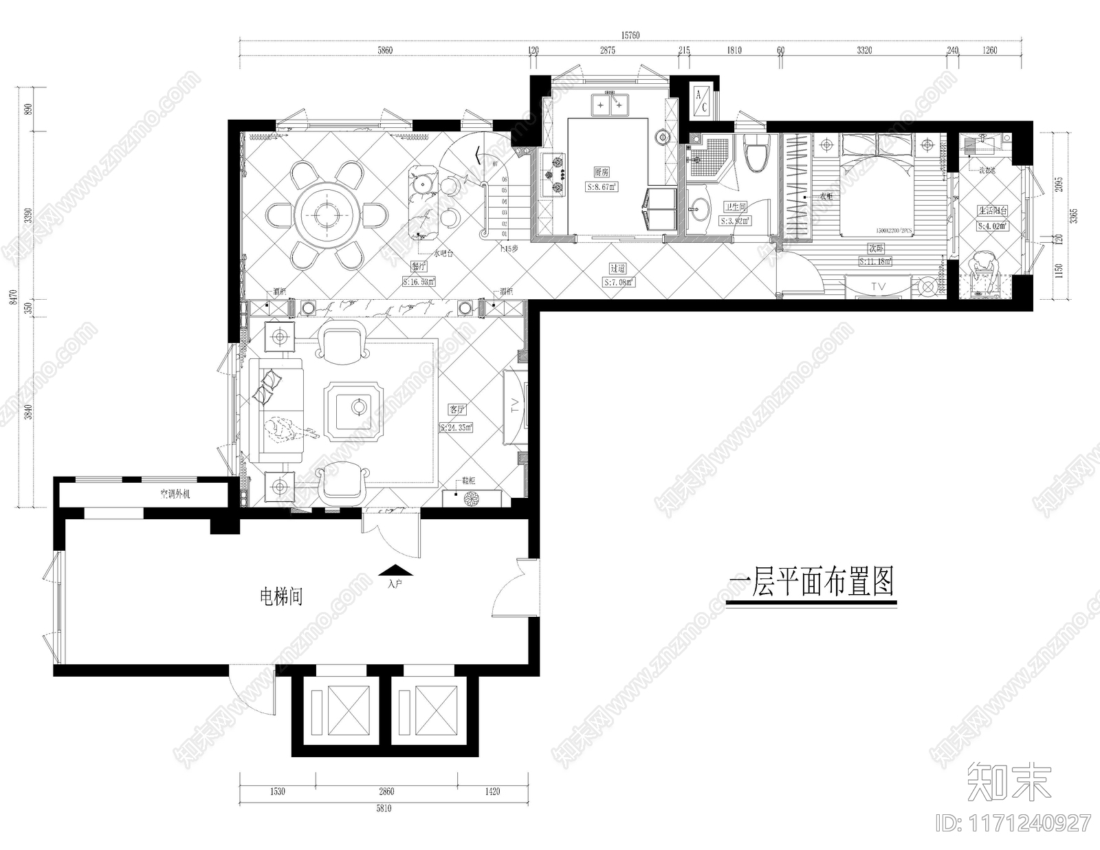 整体家装空间cad施工图下载【ID:1171240927】