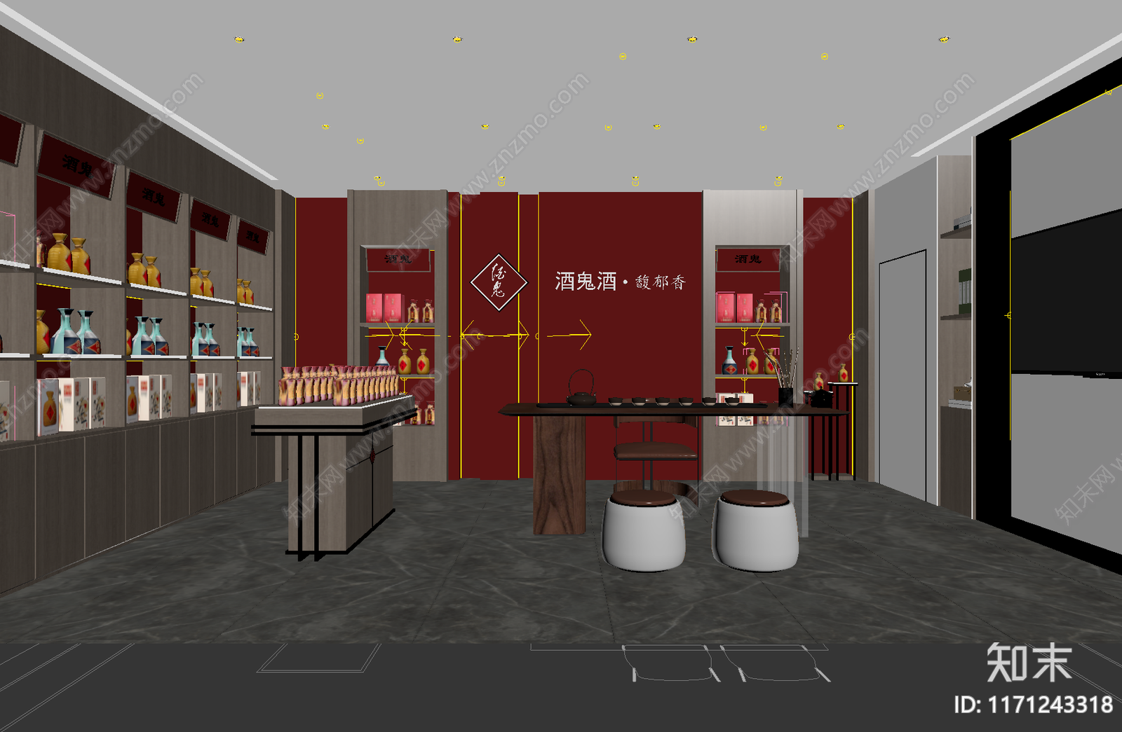 新中式烟酒店SU模型下载【ID:1171243318】