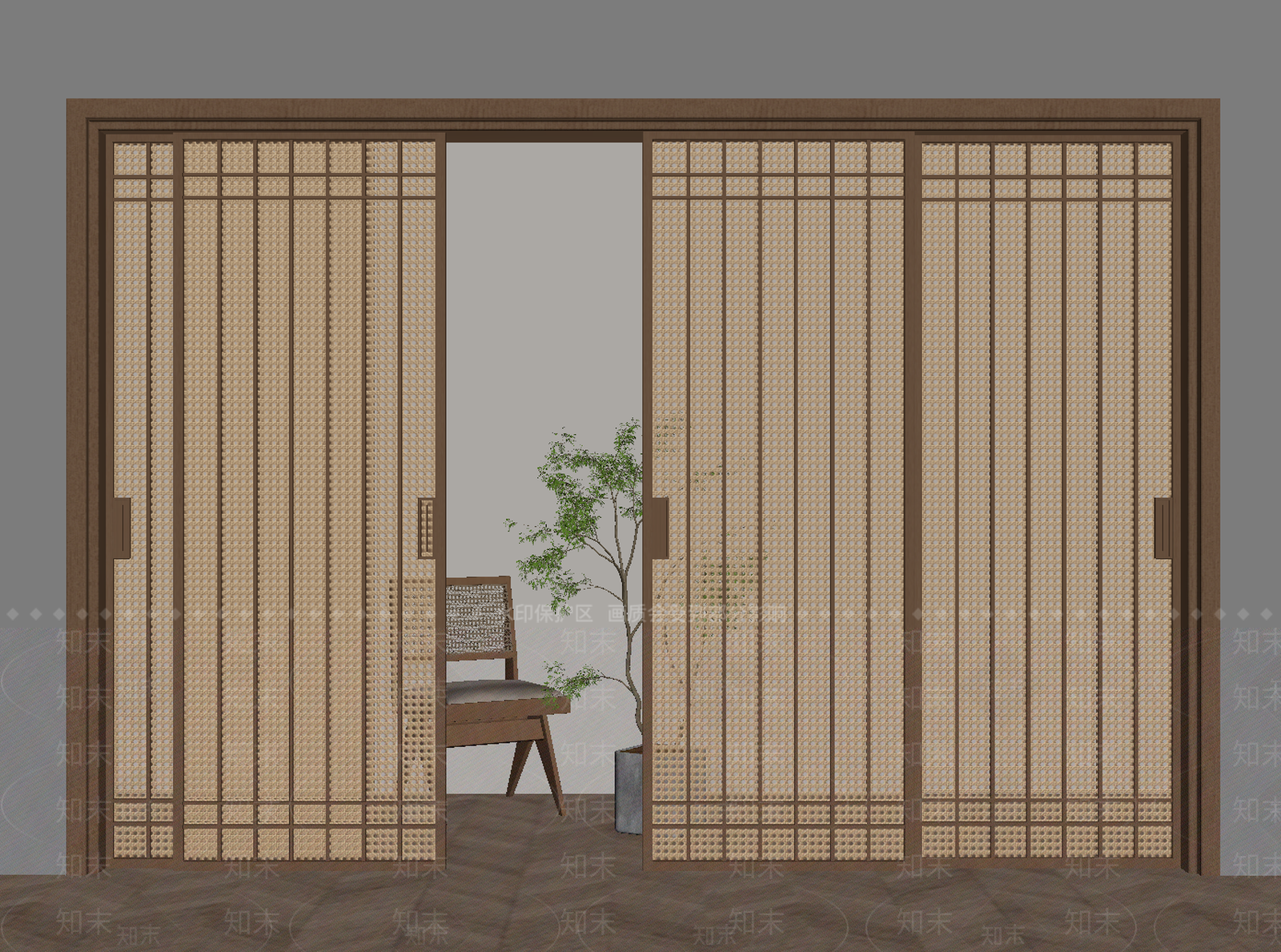 中古侘寂推拉门SU模型下载【ID:1171243512】