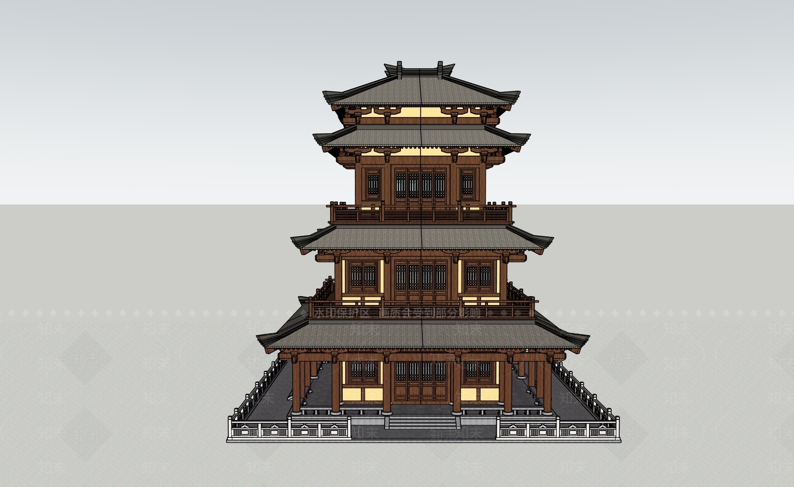 中式古建筑SU模型下载【ID:1171245191】