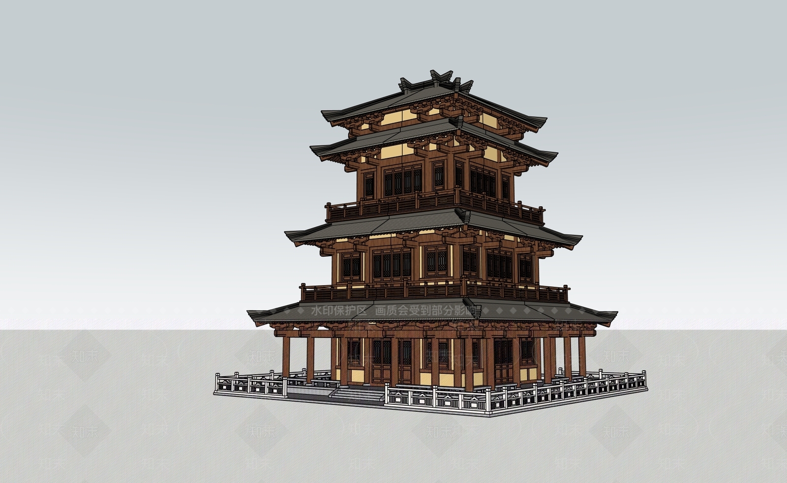 中式古建筑SU模型下载【ID:1171245191】