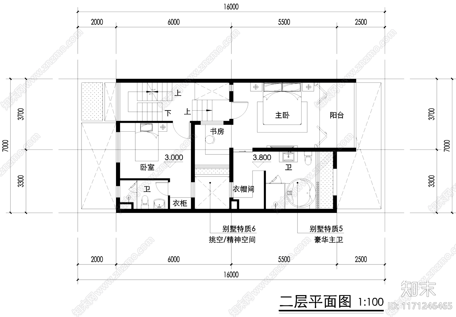 三层别墅室内家装平面图cad施工图下载【ID:1171246465】