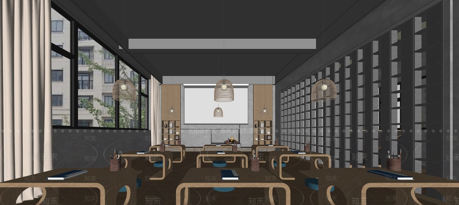 新中式教室SU模型下载【ID:1171248805】