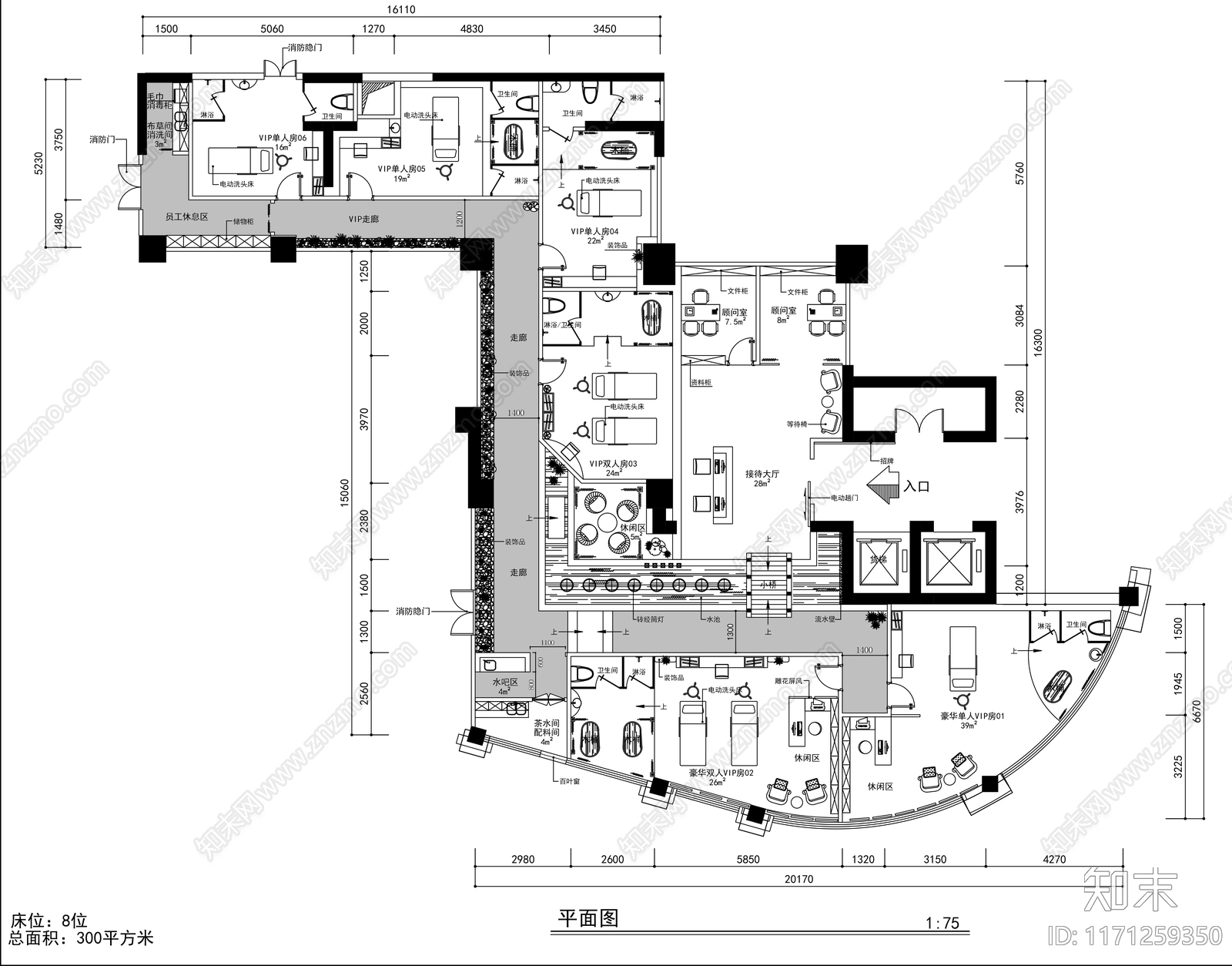 现代新中式美容院施工图下载【ID:1171259350】