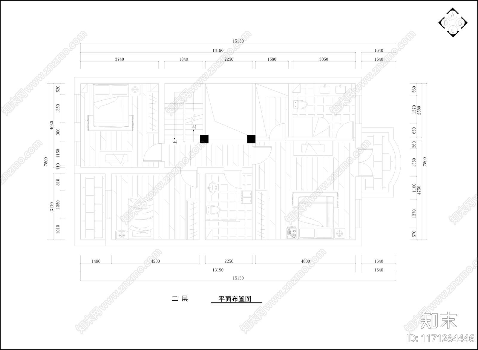 整体家装空间cad施工图下载【ID:1171284446】