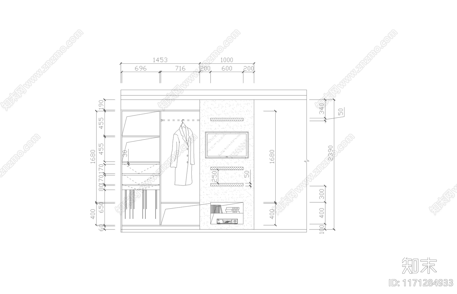 整体家装空间cad施工图下载【ID:1171284933】