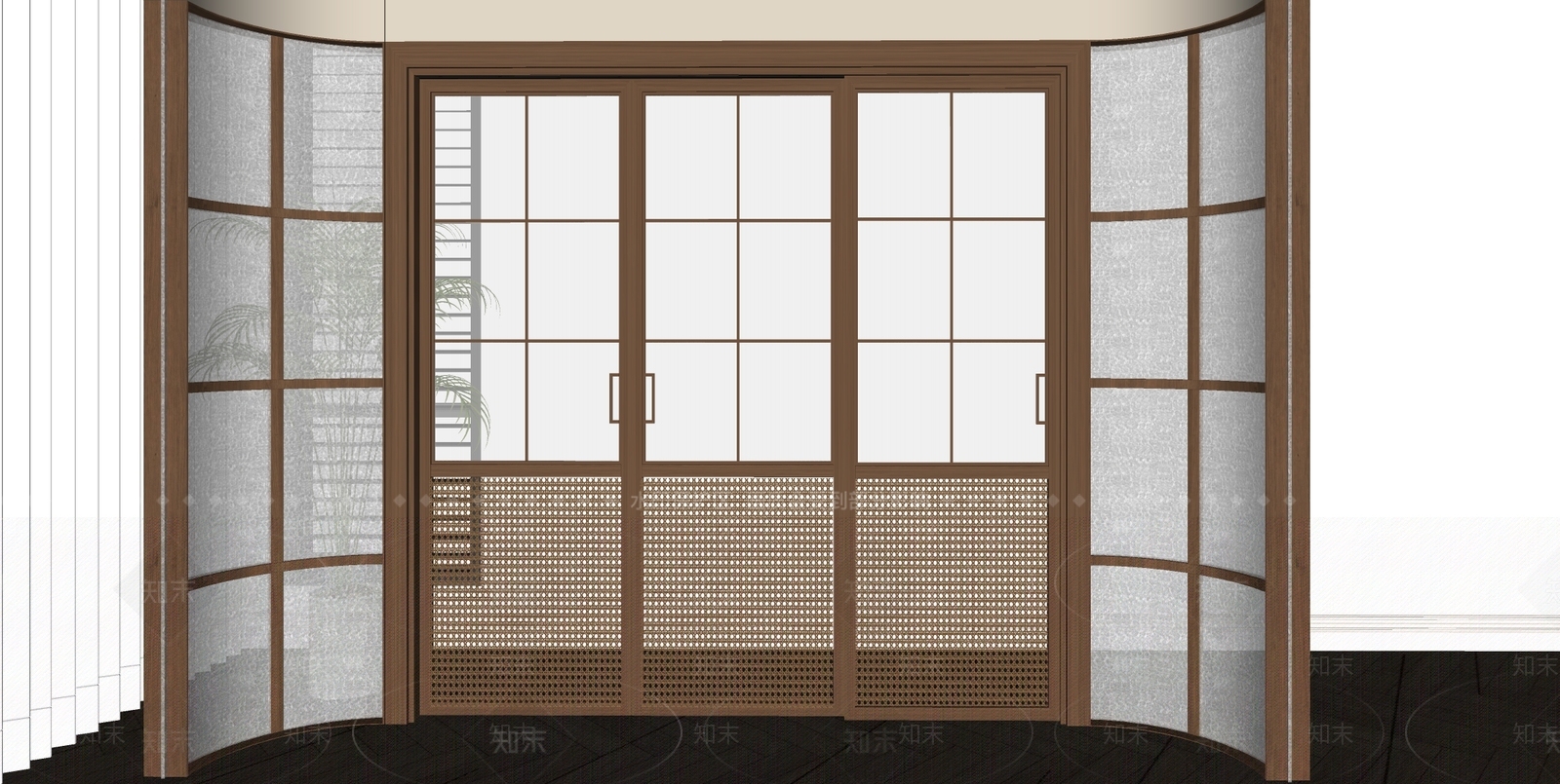 现代新中式推拉门SU模型下载【ID:1171290265】