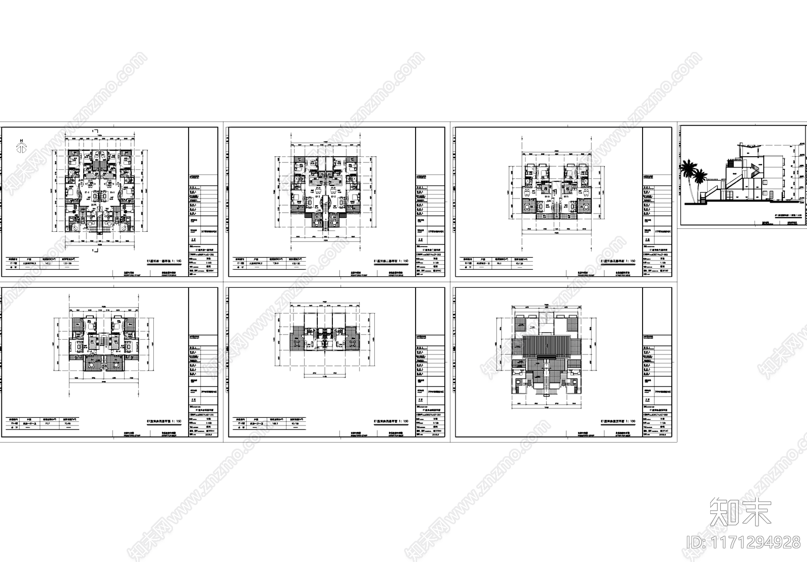 现代别墅建筑cad施工图下载【ID:1171294928】