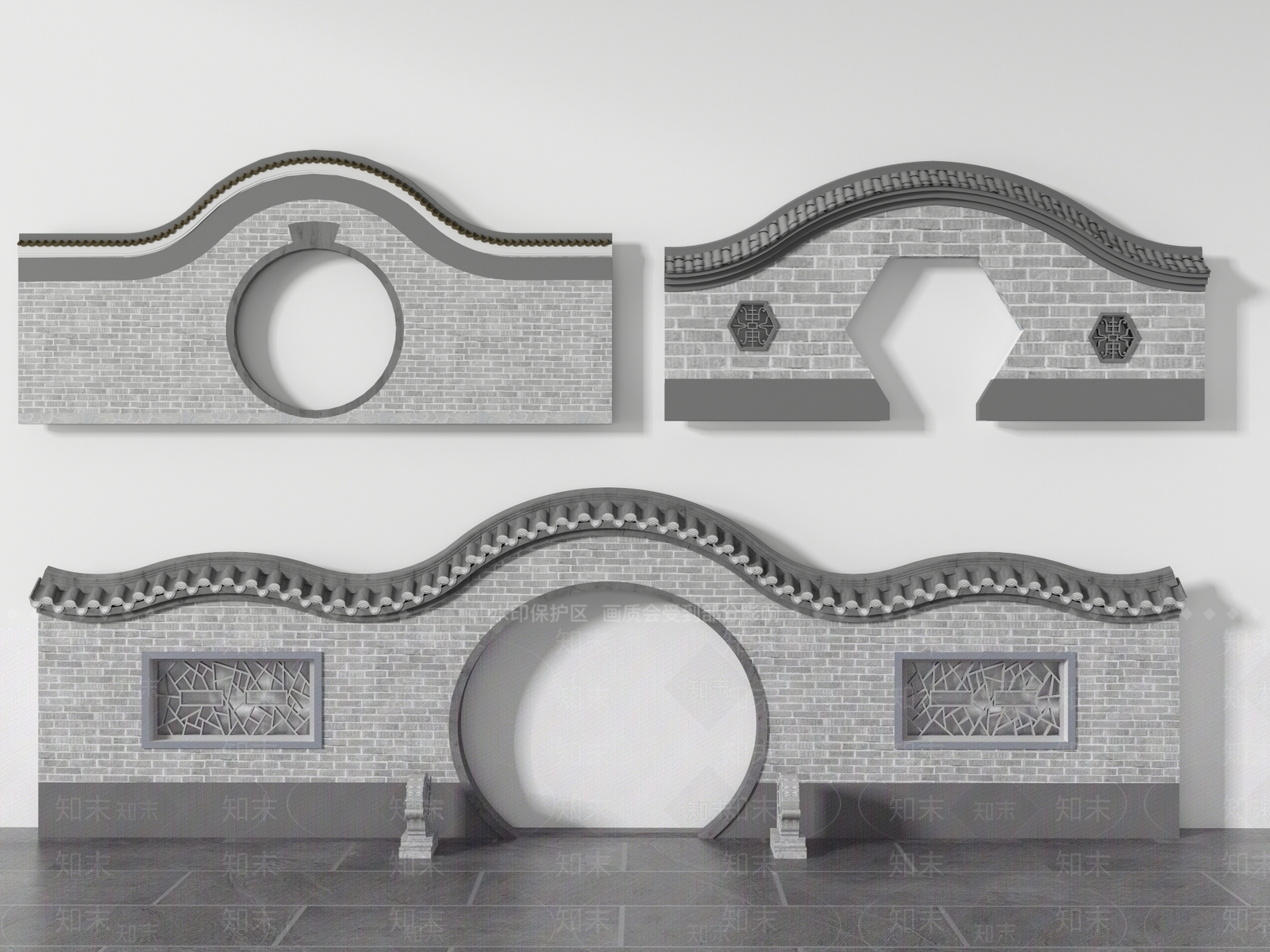 中式围墙3D模型下载【ID:1171300863】