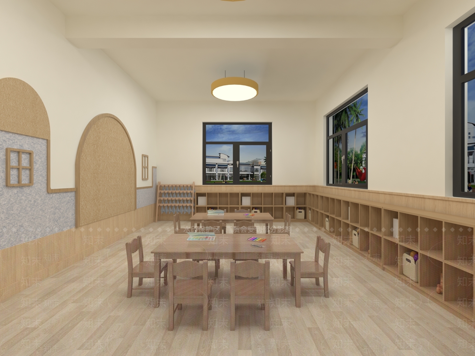 简约奶油幼儿园3D模型下载【ID:1171301439】
