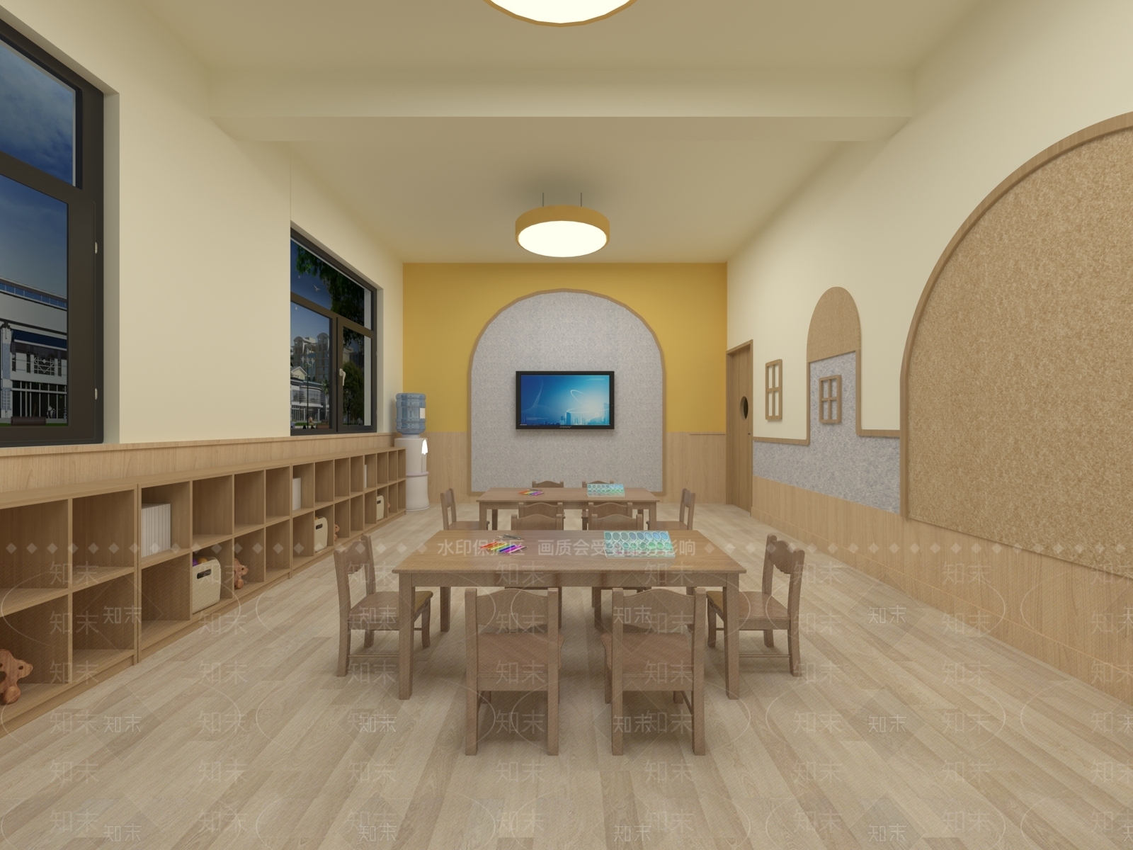 简约奶油幼儿园3D模型下载【ID:1171301439】
