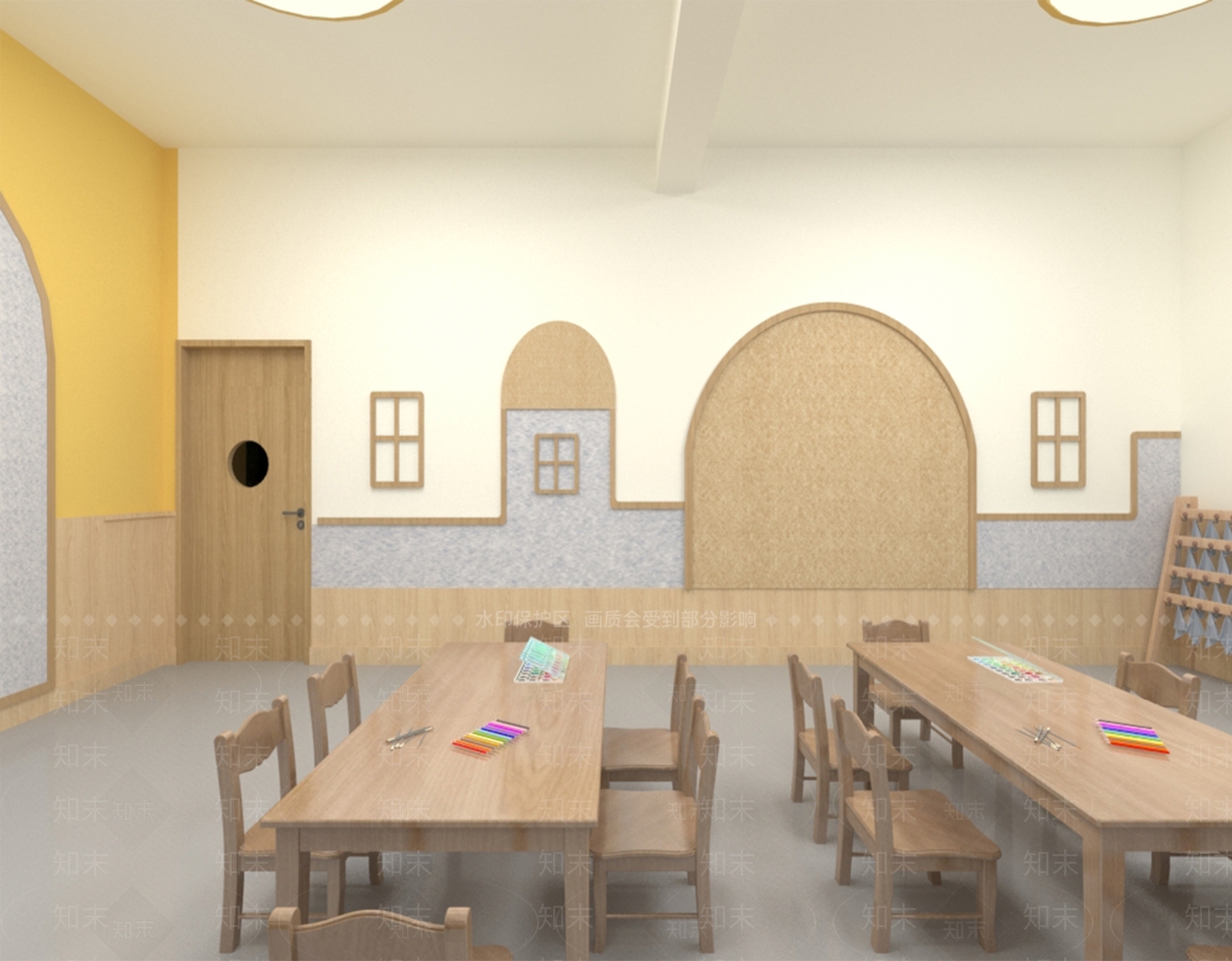 简约奶油幼儿园3D模型下载【ID:1171301439】