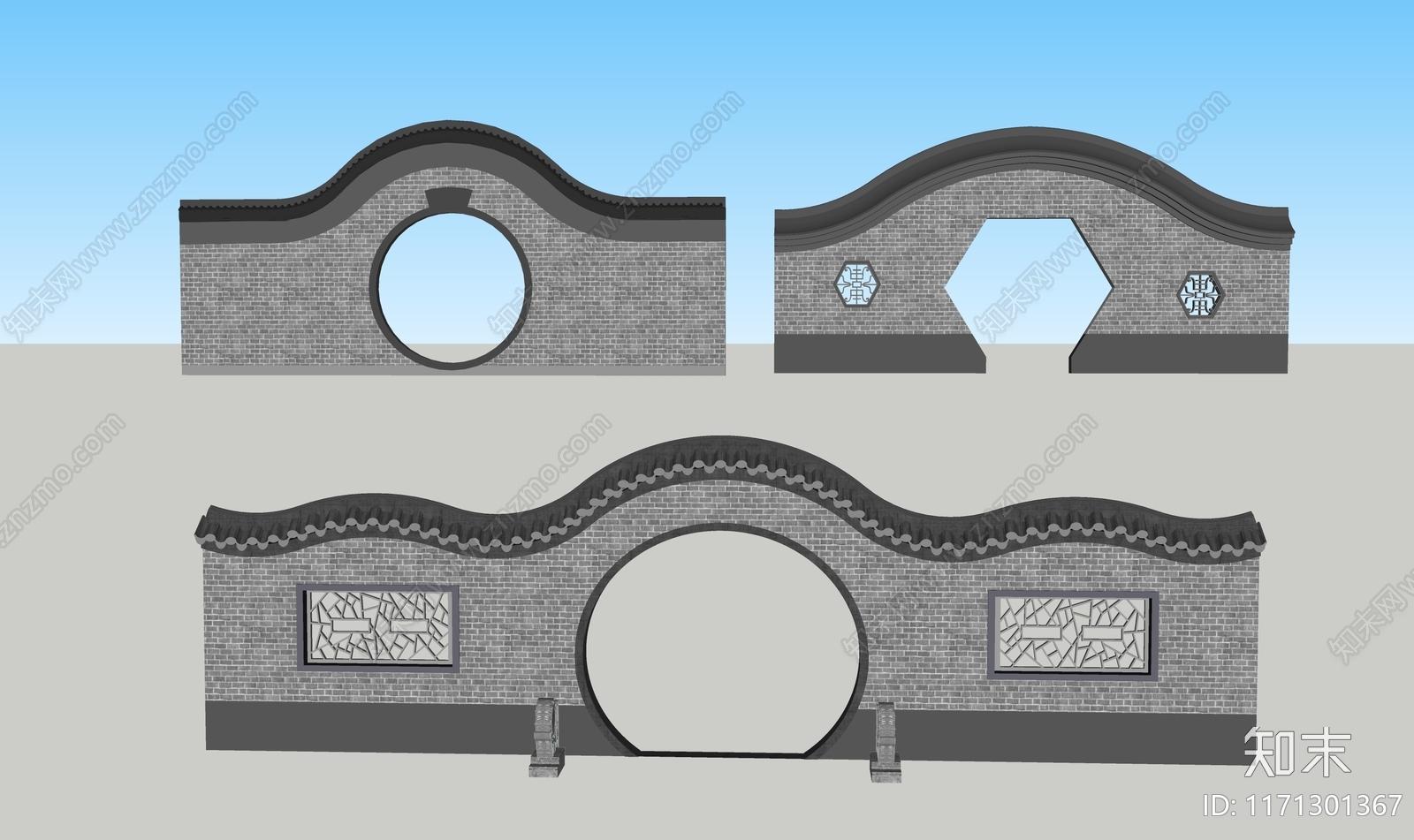 中式围墙SU模型下载【ID:1171301367】