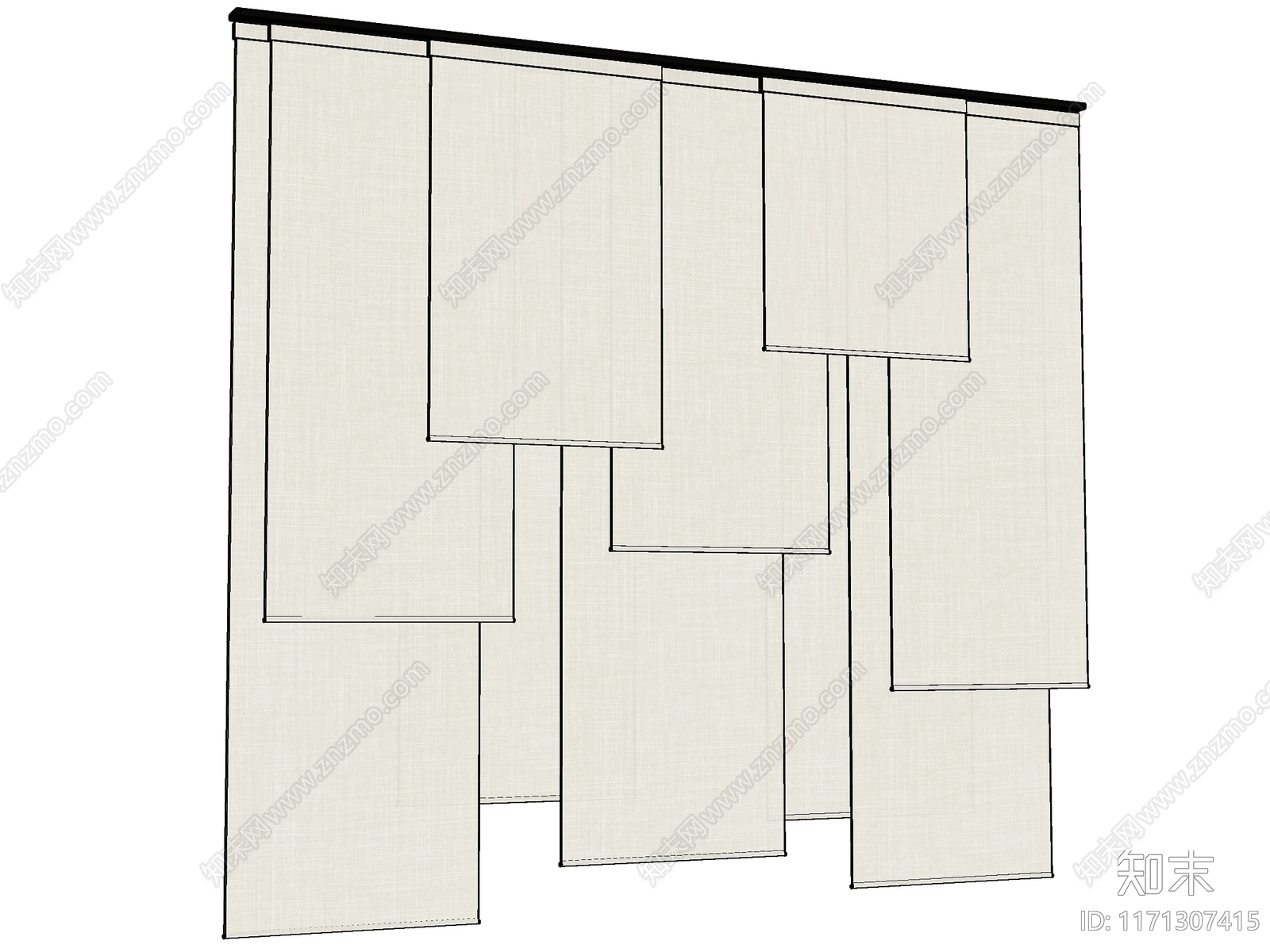 现代日式窗帘SU模型下载【ID:1171307415】