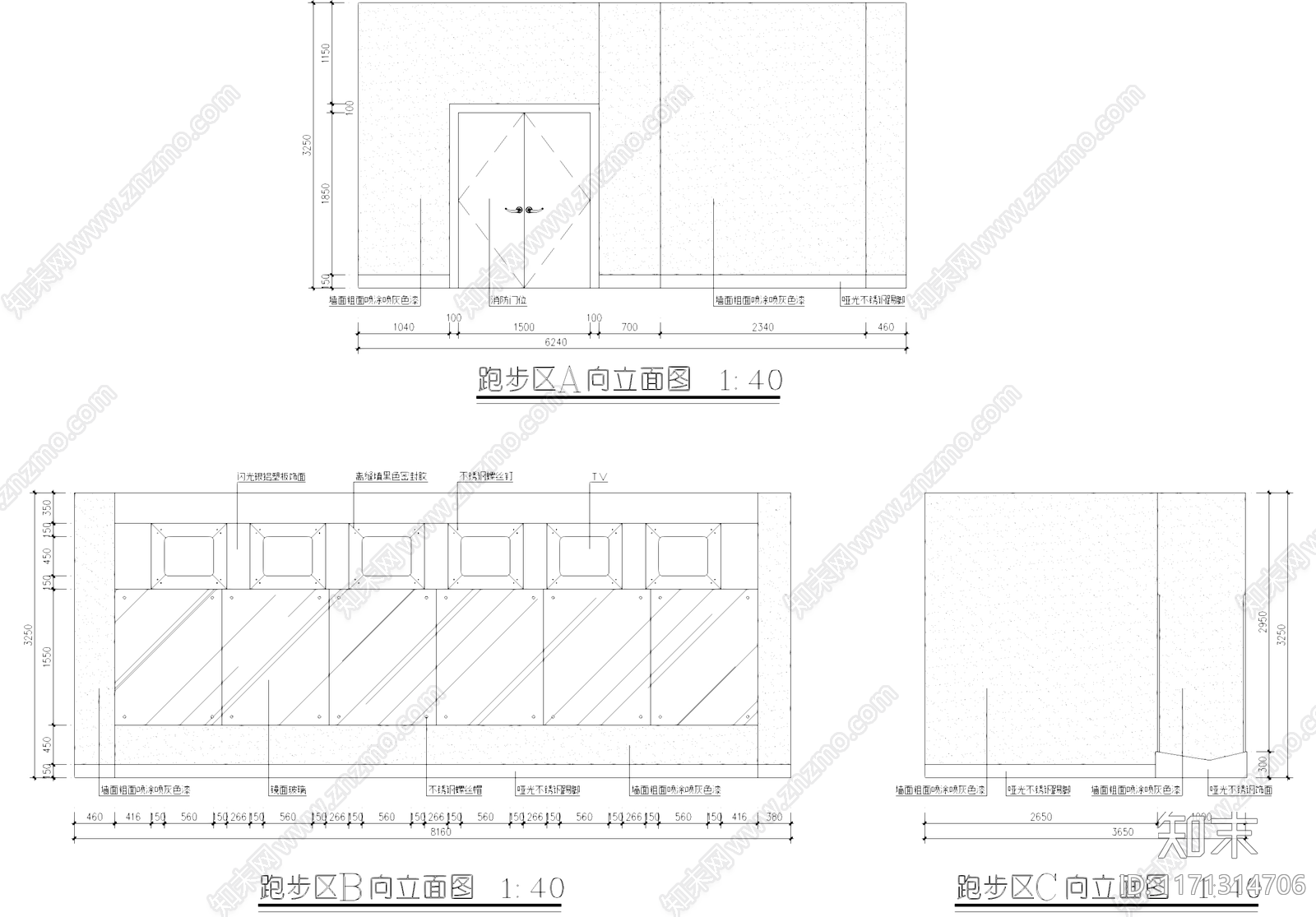 现代健身房施工图下载【ID:1171314706】