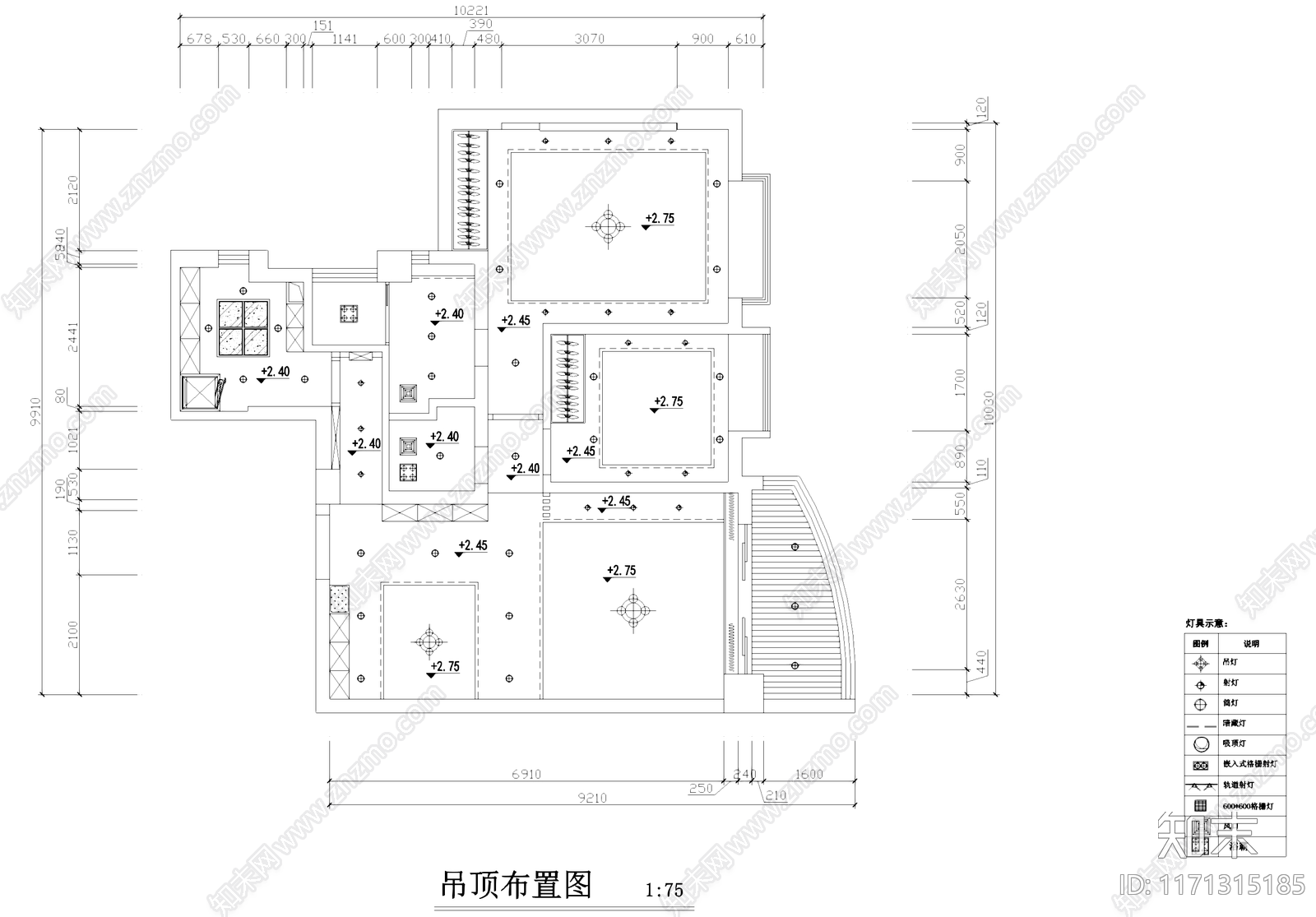 现代慧景城两室一厅两卫平层室内家装cad施工图下载【ID:1171315185】