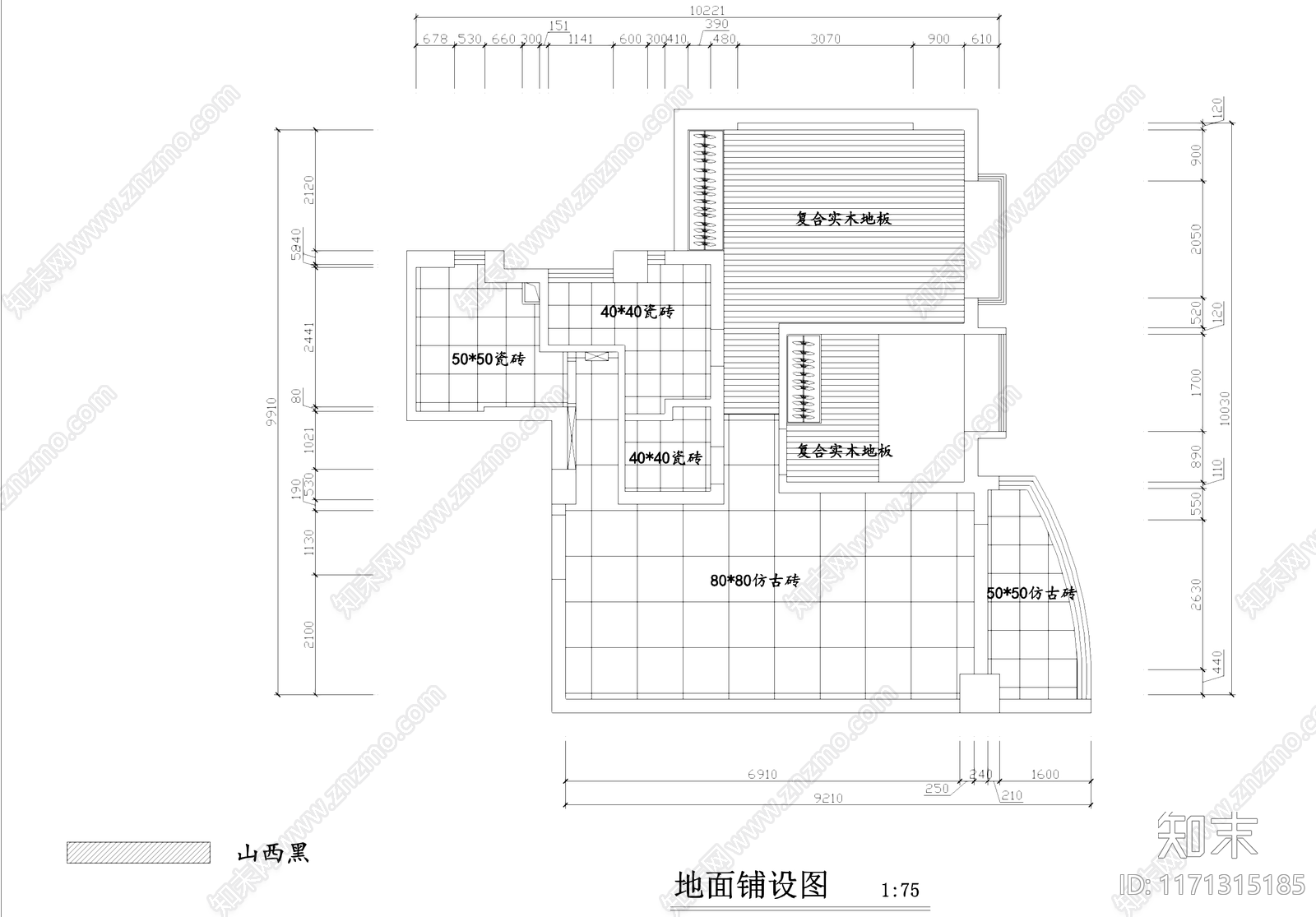 现代慧景城两室一厅两卫平层室内家装cad施工图下载【ID:1171315185】