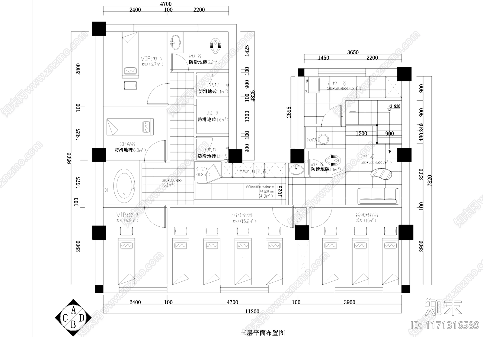 现代美容院施工图下载【ID:1171316589】