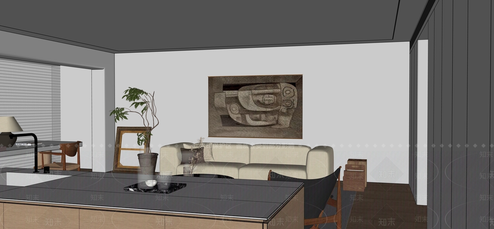 侘寂极简开放式厨房SU模型下载【ID:1171317195】