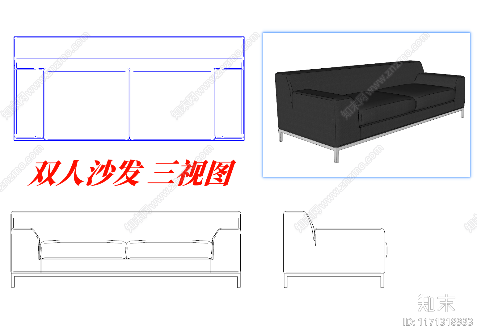 现代新中式沙发施工图下载【ID:1171318933】