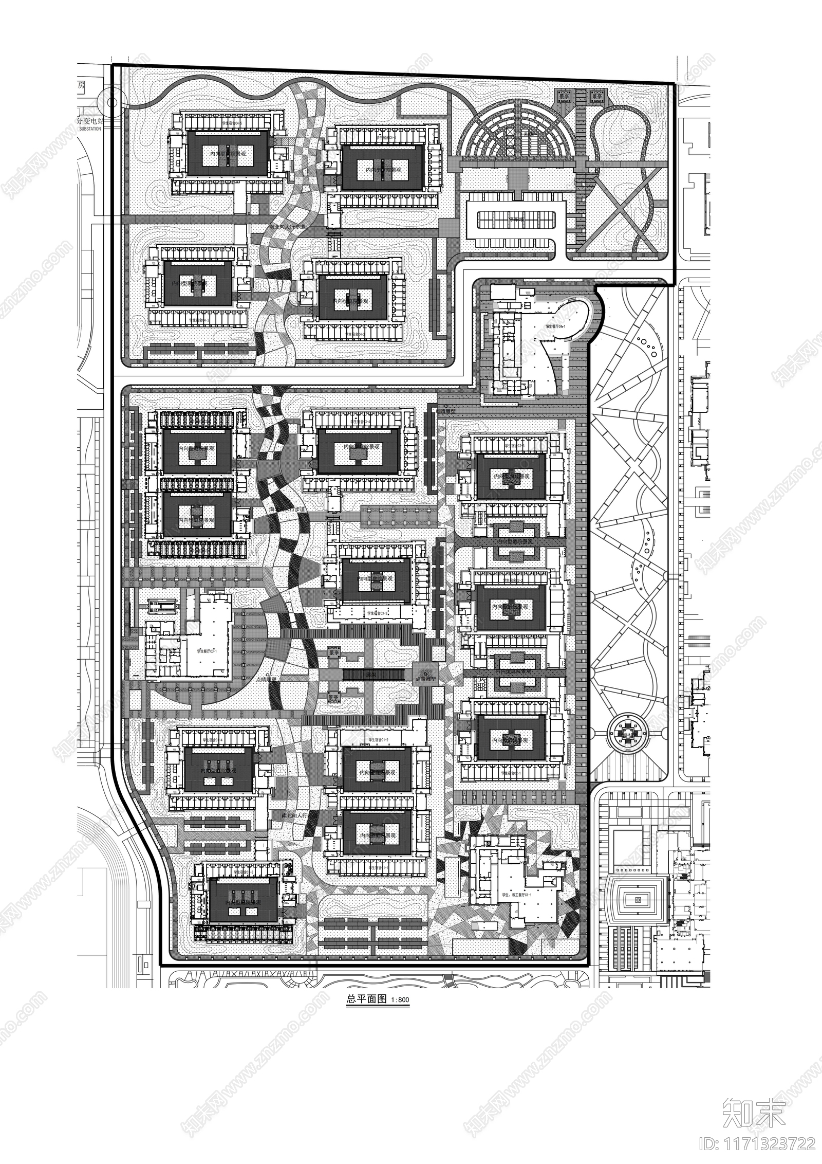 现代校园景观cad施工图下载【ID:1171323722】