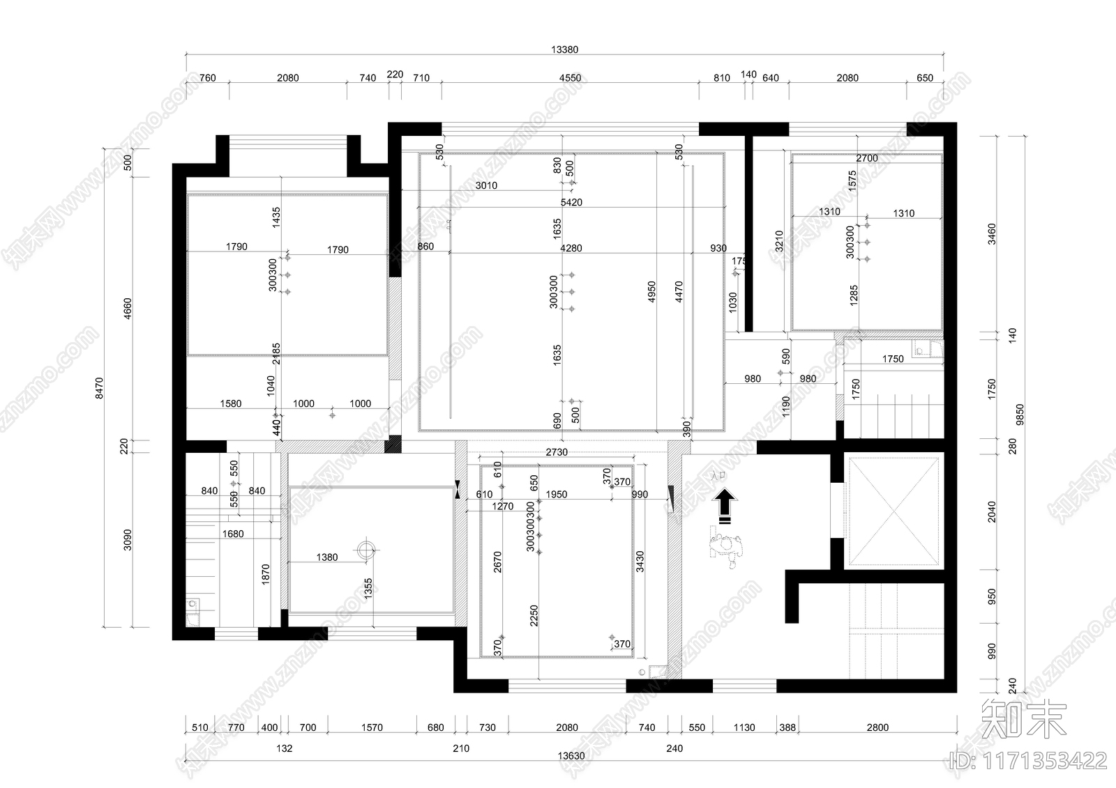 现代极简整体家装空间施工图下载【ID:1171353422】