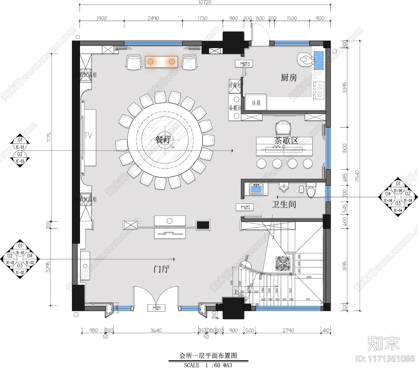 现代中餐厅cad施工图下载【ID:1171361086】