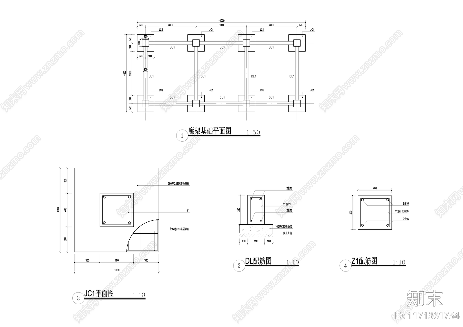 现代廊架cad施工图下载【ID:1171361754】