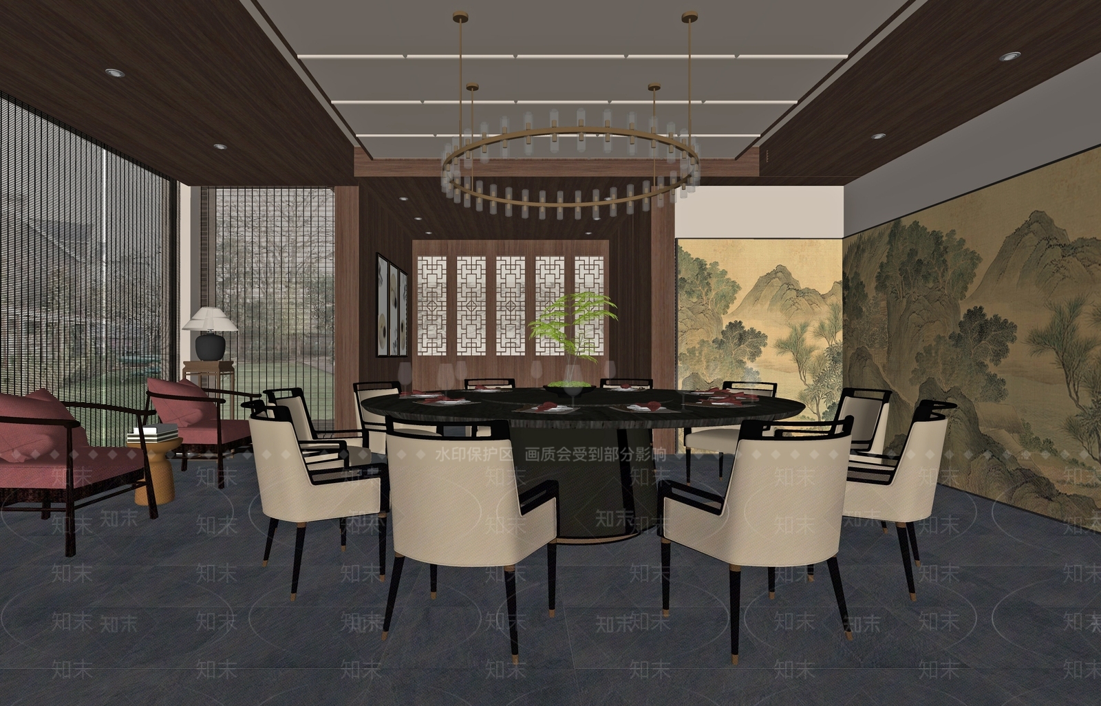 新中式包厢SU模型下载【ID:1171365491】