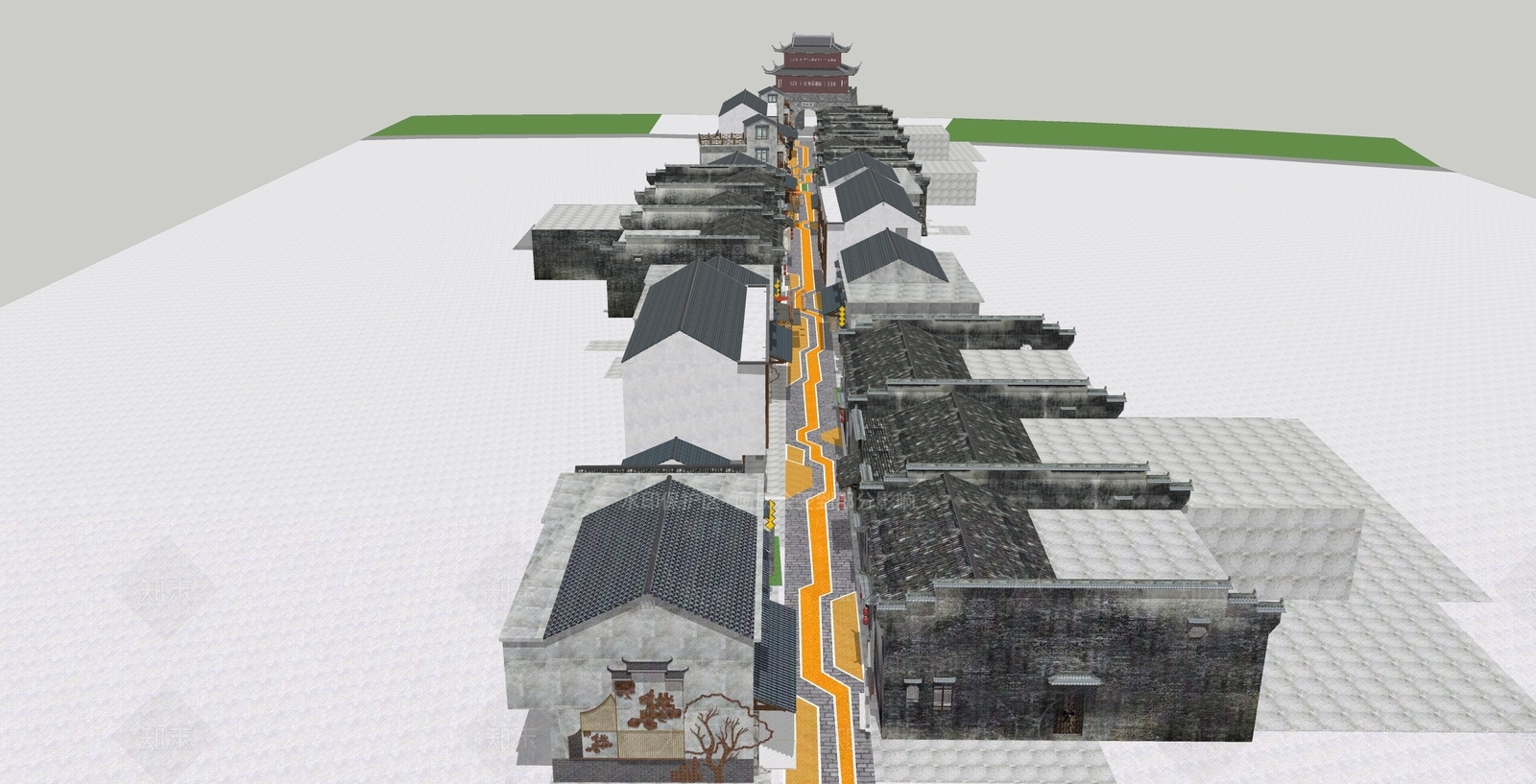新中式中式商业景观SU模型下载【ID:1171366740】