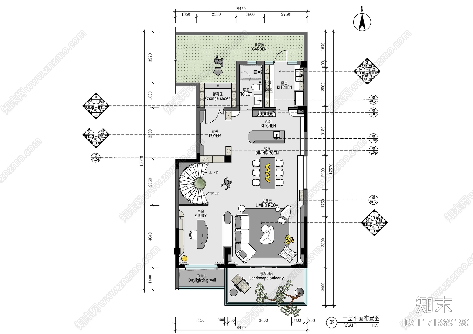 现代整体家装空间施工图下载【ID:1171369190】