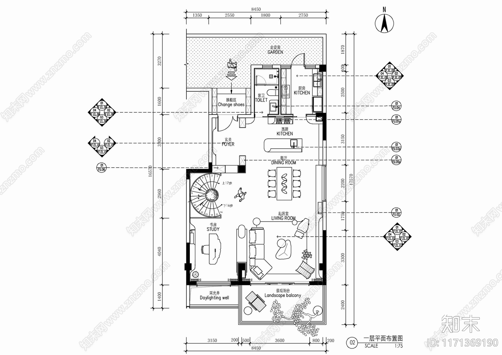 现代整体家装空间施工图下载【ID:1171369190】