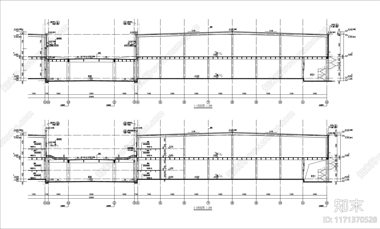 现代产业园建筑cad施工图下载【ID:1171370528】