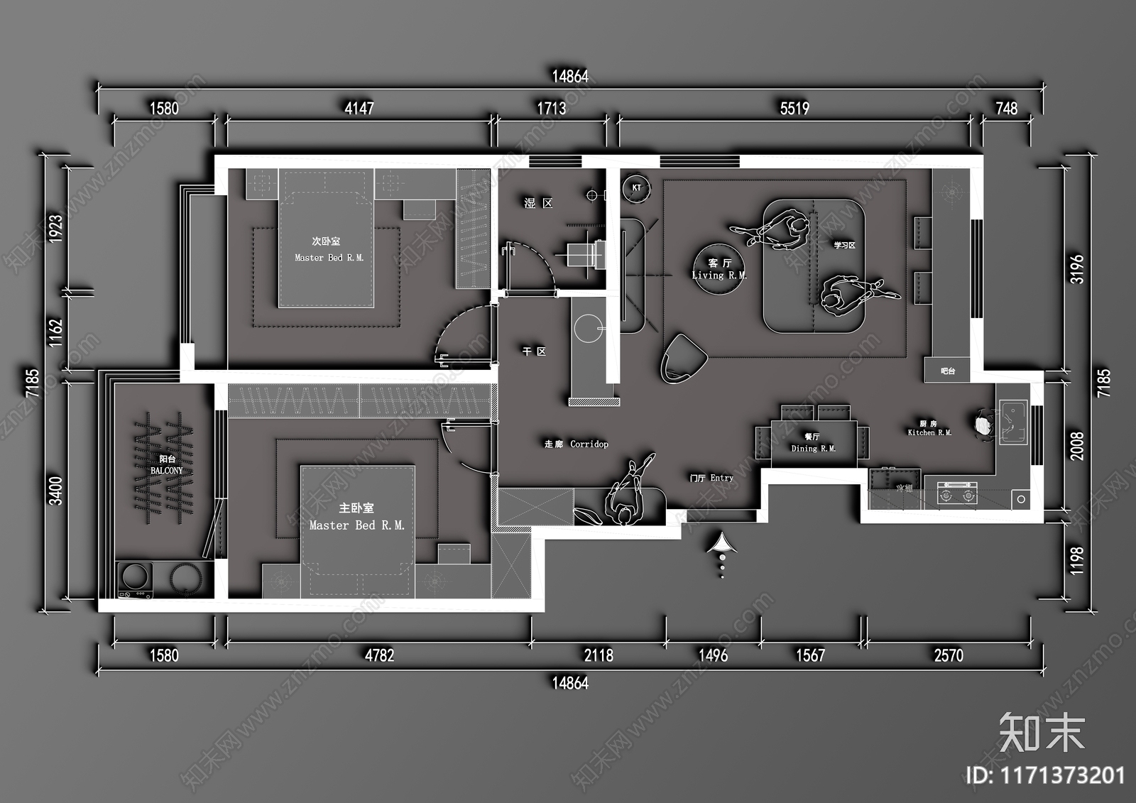 现代整体家装空间cad施工图下载【ID:1171373201】