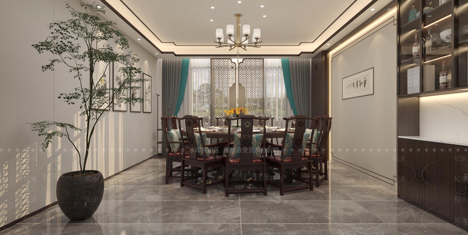 新中式包厢3D模型下载【ID:1171378384】