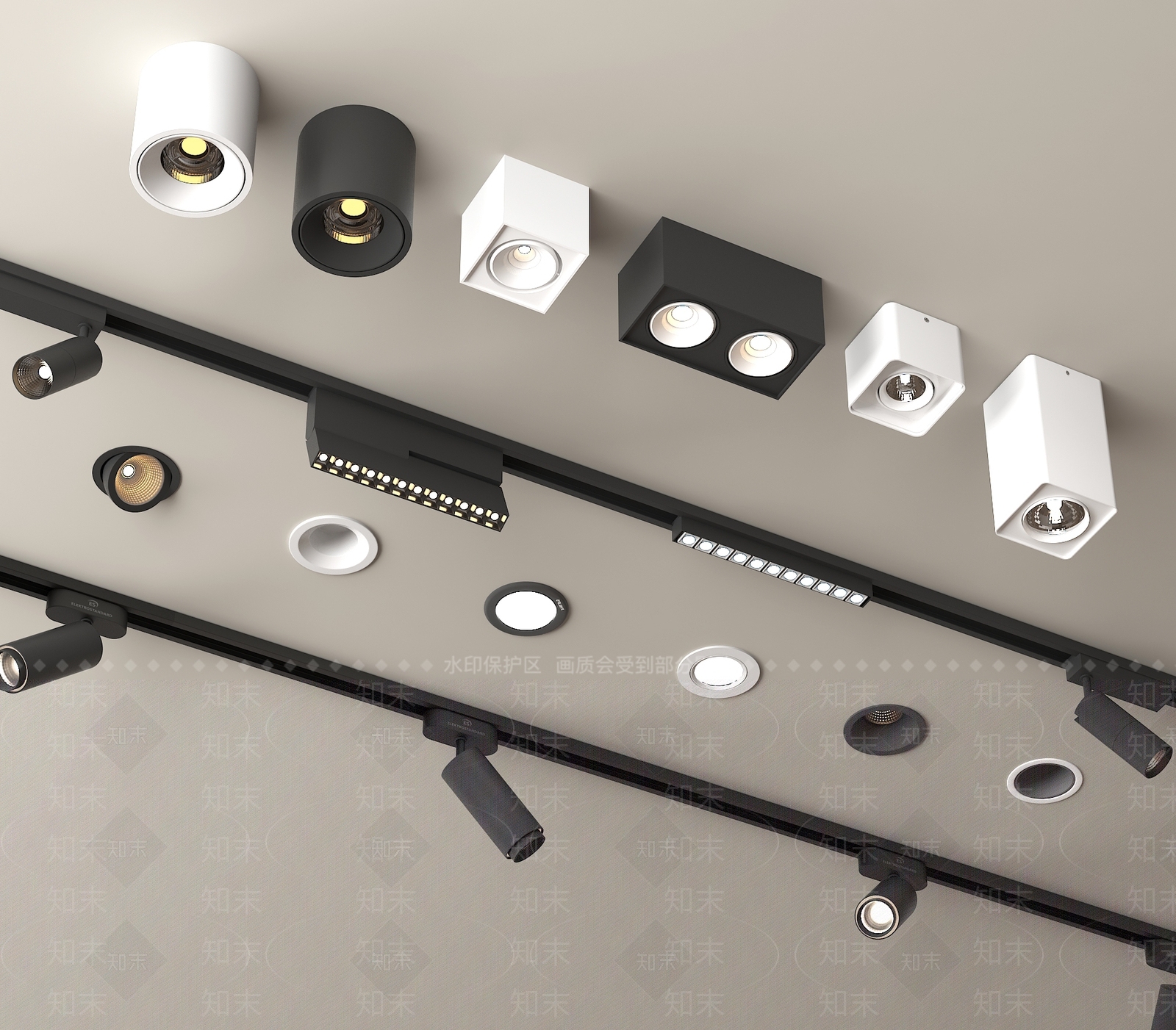现代筒灯射灯组合3D模型下载【ID:1171392153】