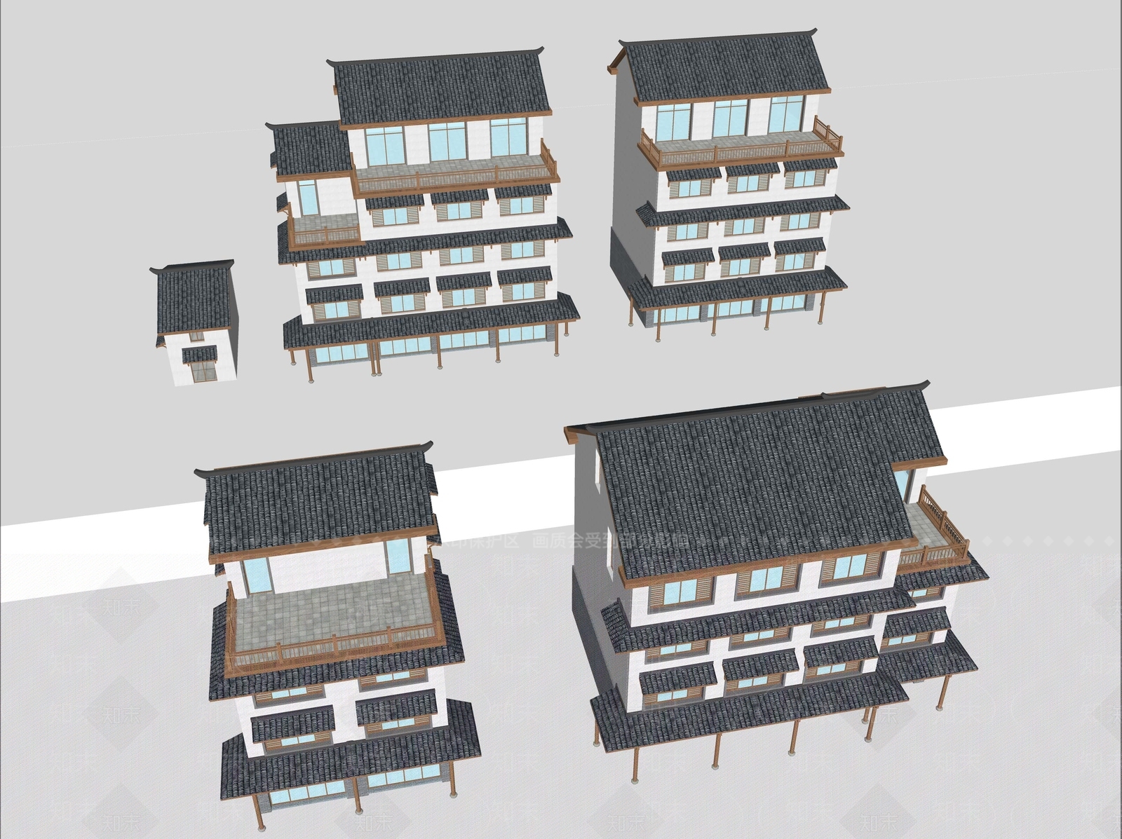现代新中式乡村民房SU模型下载【ID:1171399955】