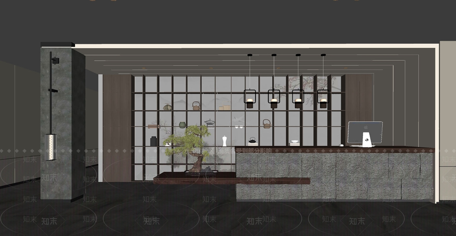 新中式其他办公区域SU模型下载【ID:1171401367】