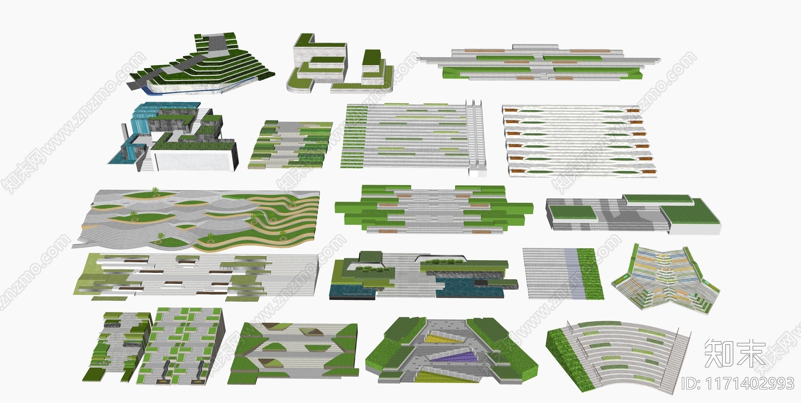 现代台阶景观SU模型下载【ID:1171402993】