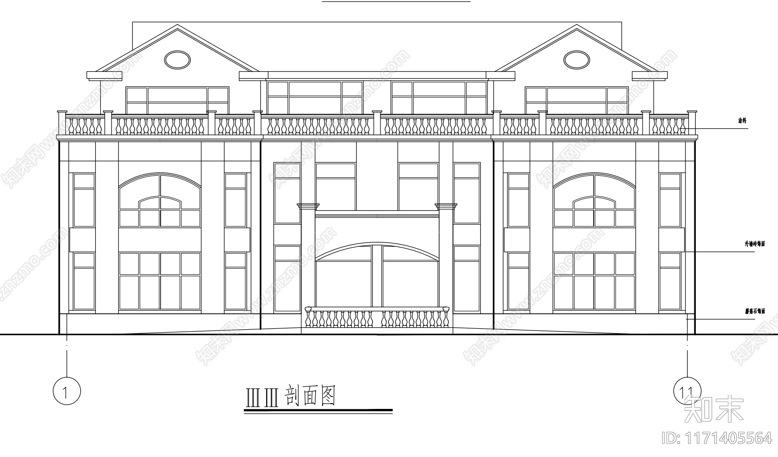 现代别墅建筑cad施工图下载【ID:1171405564】