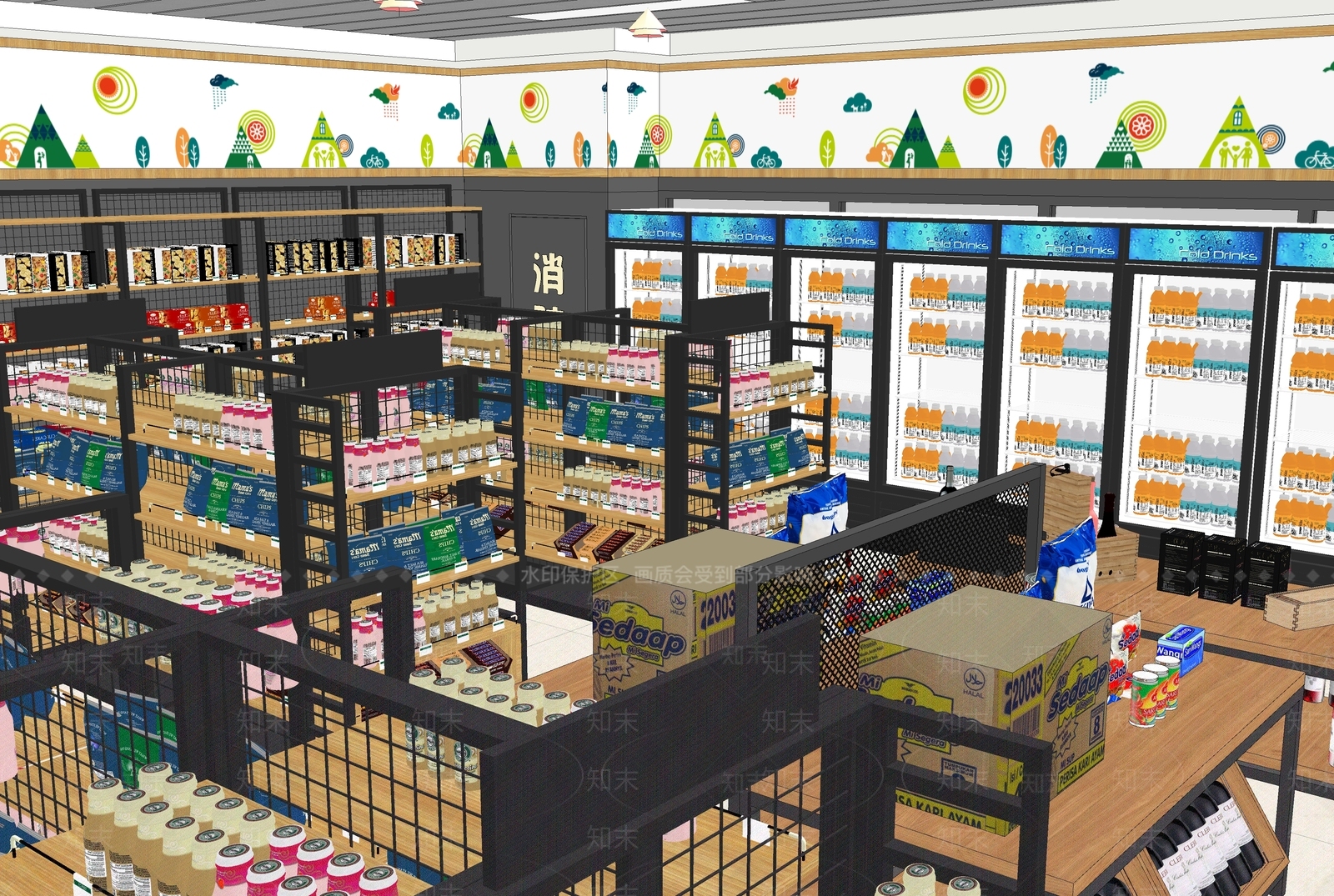 现代超市SU模型下载【ID:1171424934】