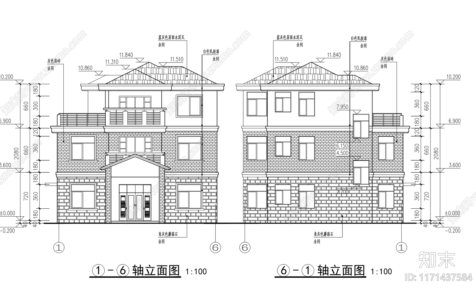 现代别墅建筑cad施工图下载【ID:1171437584】