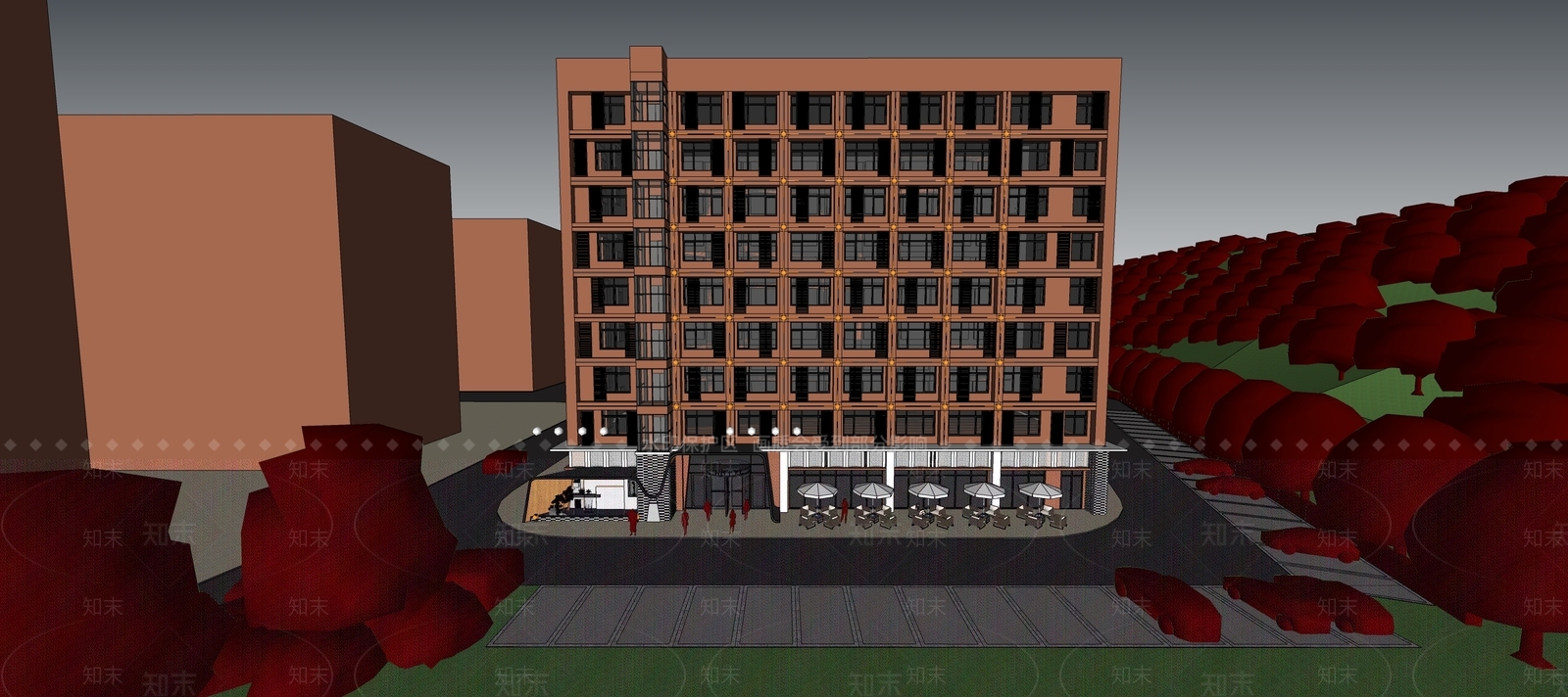 现代酒店建筑SU模型下载【ID:1171446128】