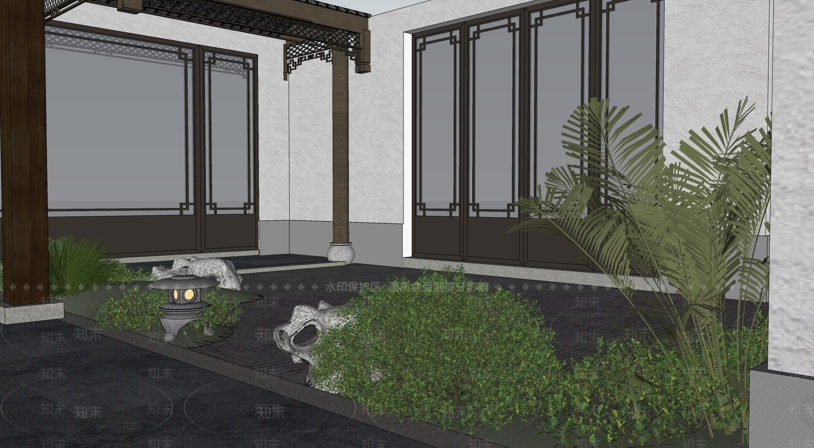 中式现代别墅庭院SU模型下载【ID:1171455385】