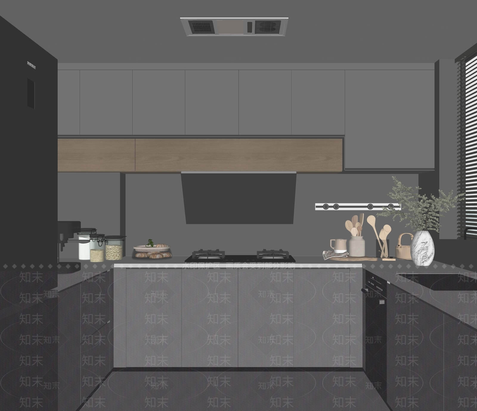 现代封闭式厨房SU模型下载【ID:1171460549】