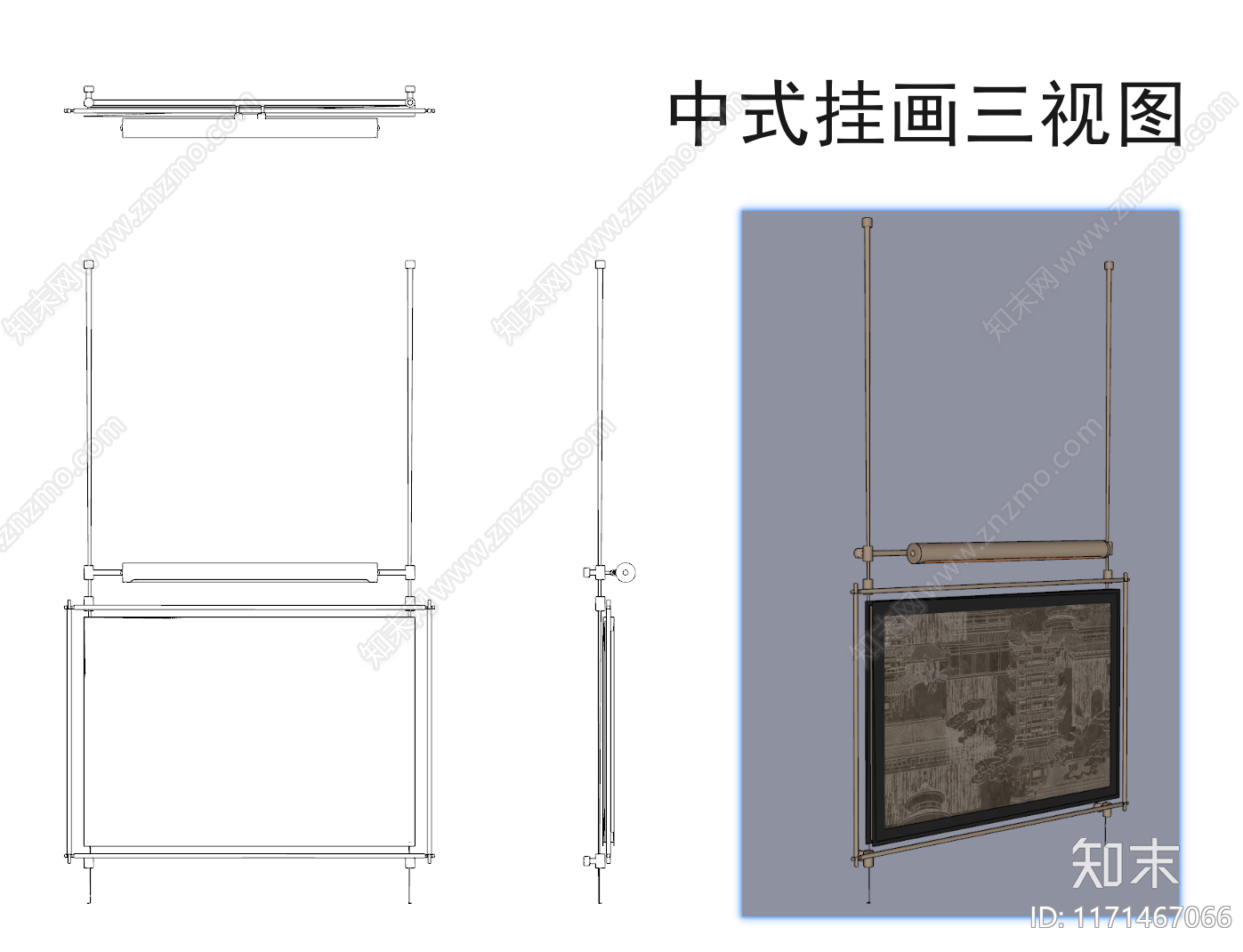 现代新中式挂画施工图下载【ID:1171467066】