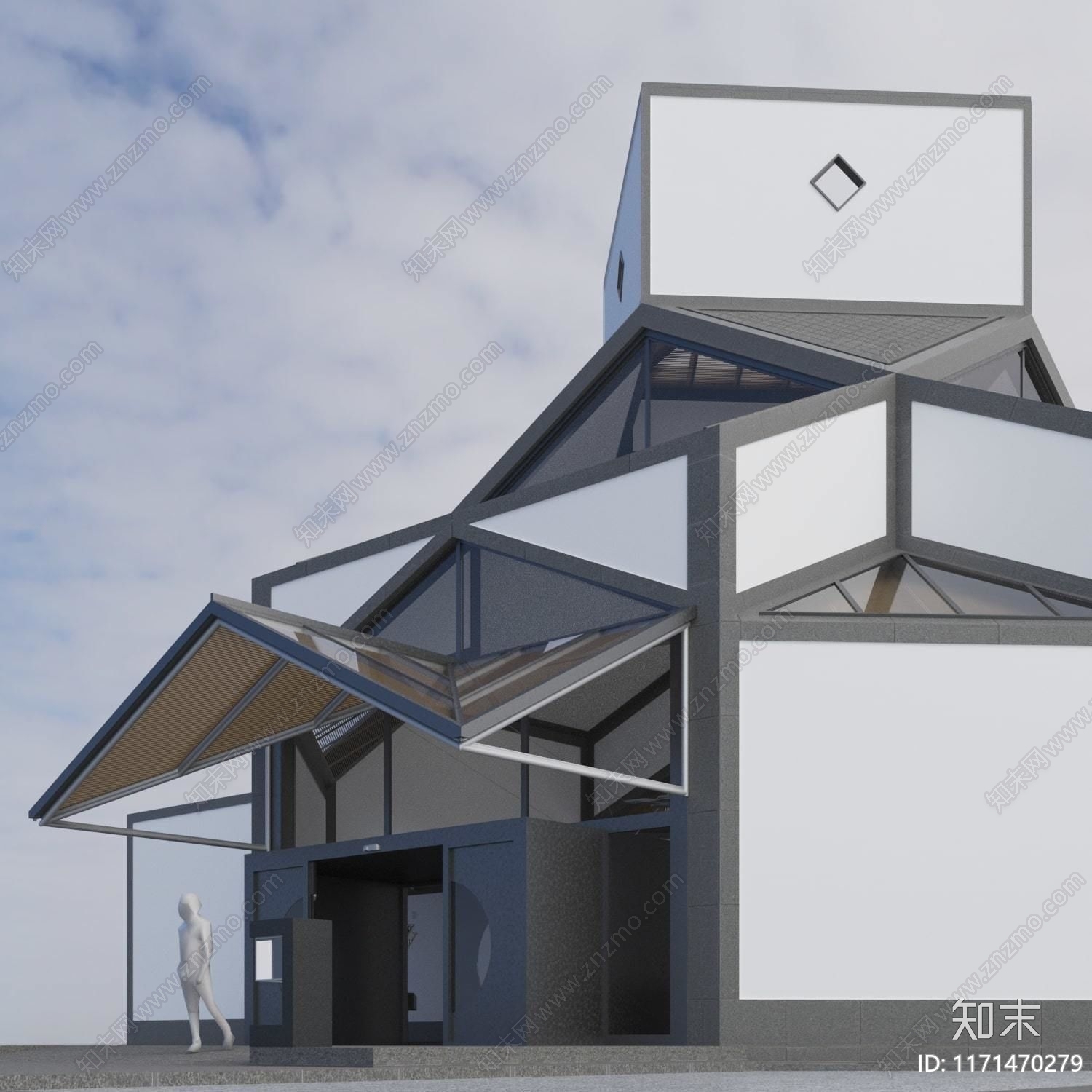 现代新中式艺术风格建筑3D模型下载【ID:1171470279】