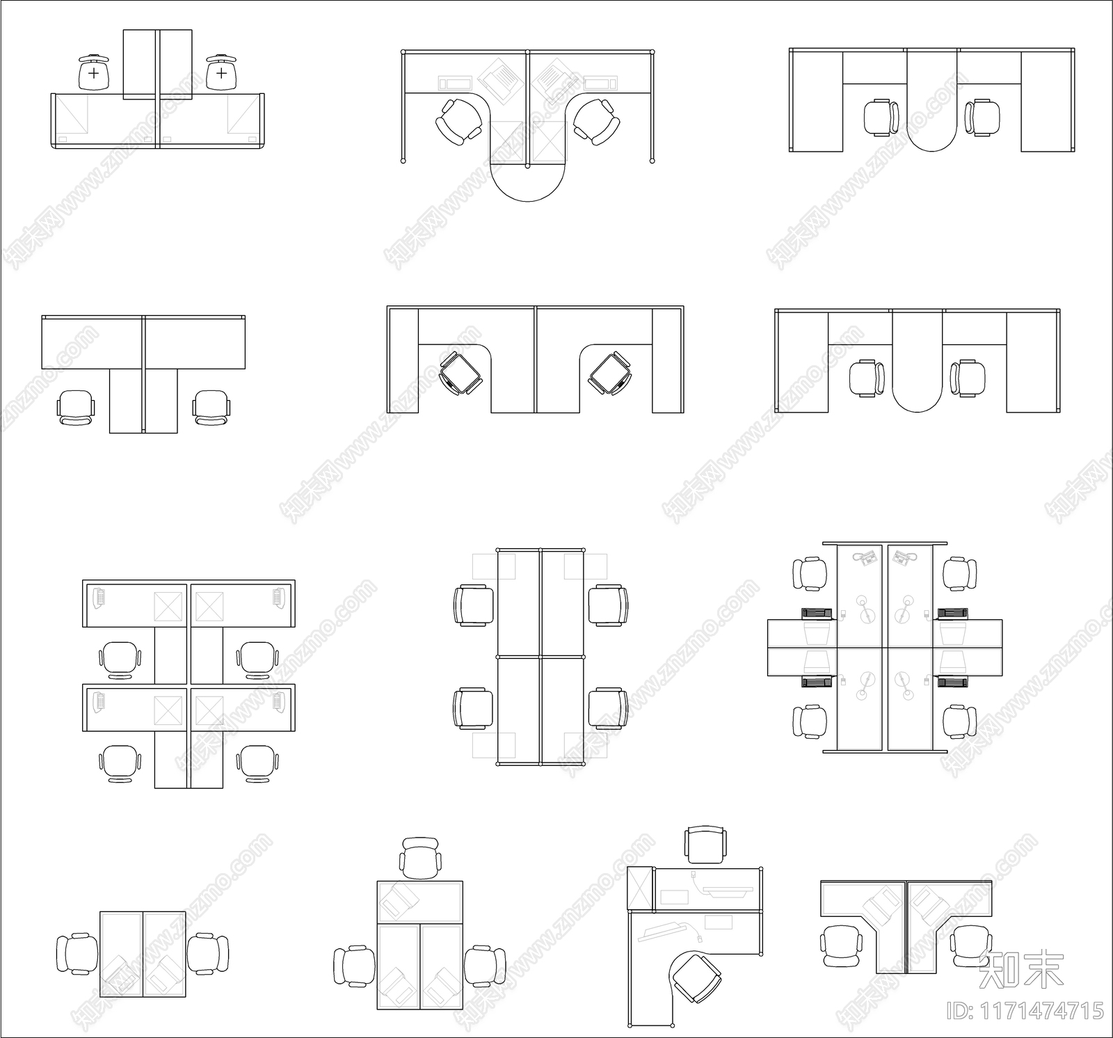 现代桌椅cad施工图下载【ID:1171474715】