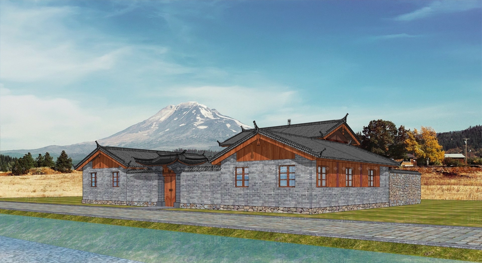 现代新中式乡村民房SU模型下载【ID:1171476086】