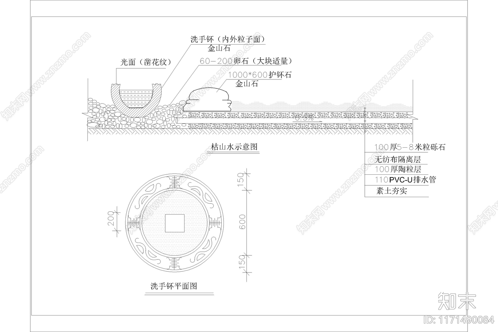 中式日式枯山水施工图下载【ID:1171490084】